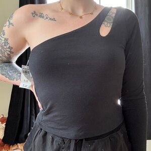 Abercrombie & Fitch Long Sleeve One Shoulder Cutout Top